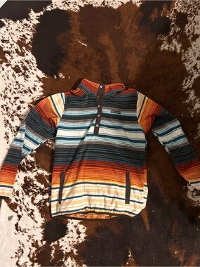 Cinch Striped Pullover Jacket in Teal, Orange, Brown, Cream